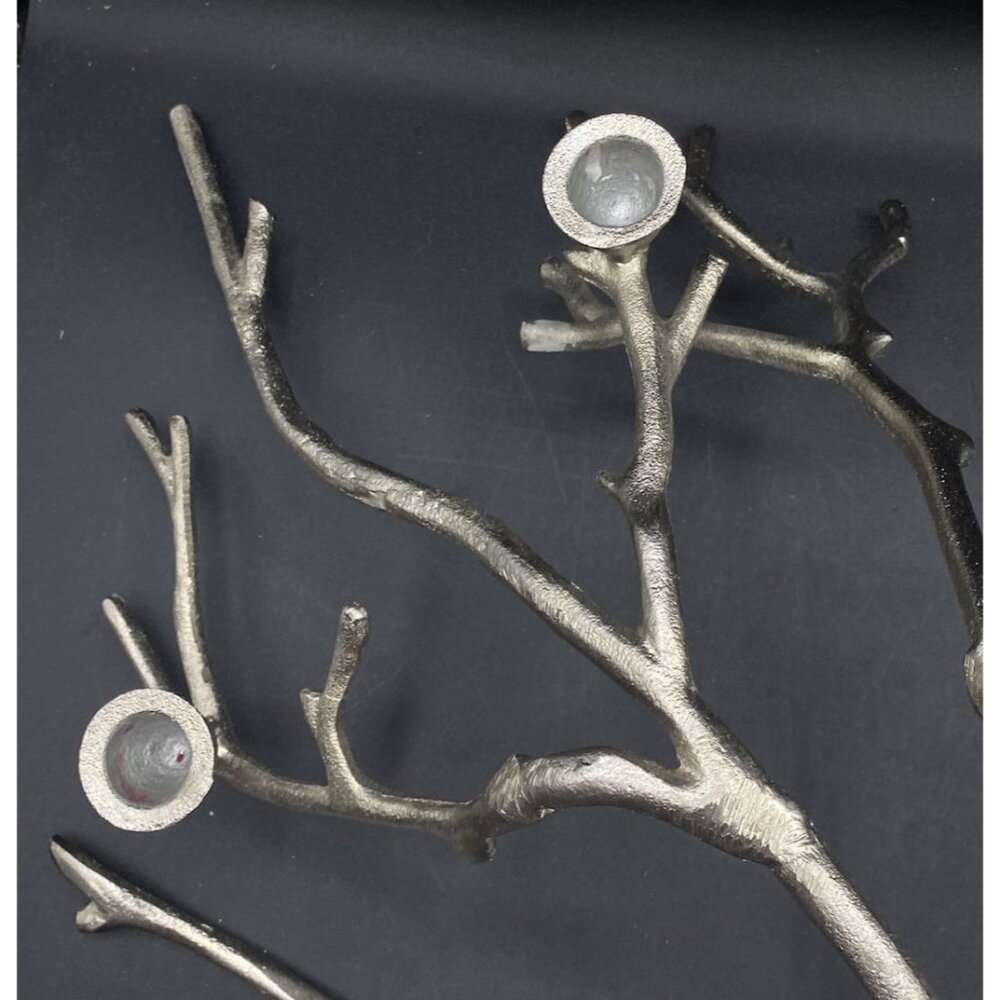 Cast Aluminum Silver Tone Metal Manzanita Branch 5 Candle Holder Centerpiece - Picture 10 of 13